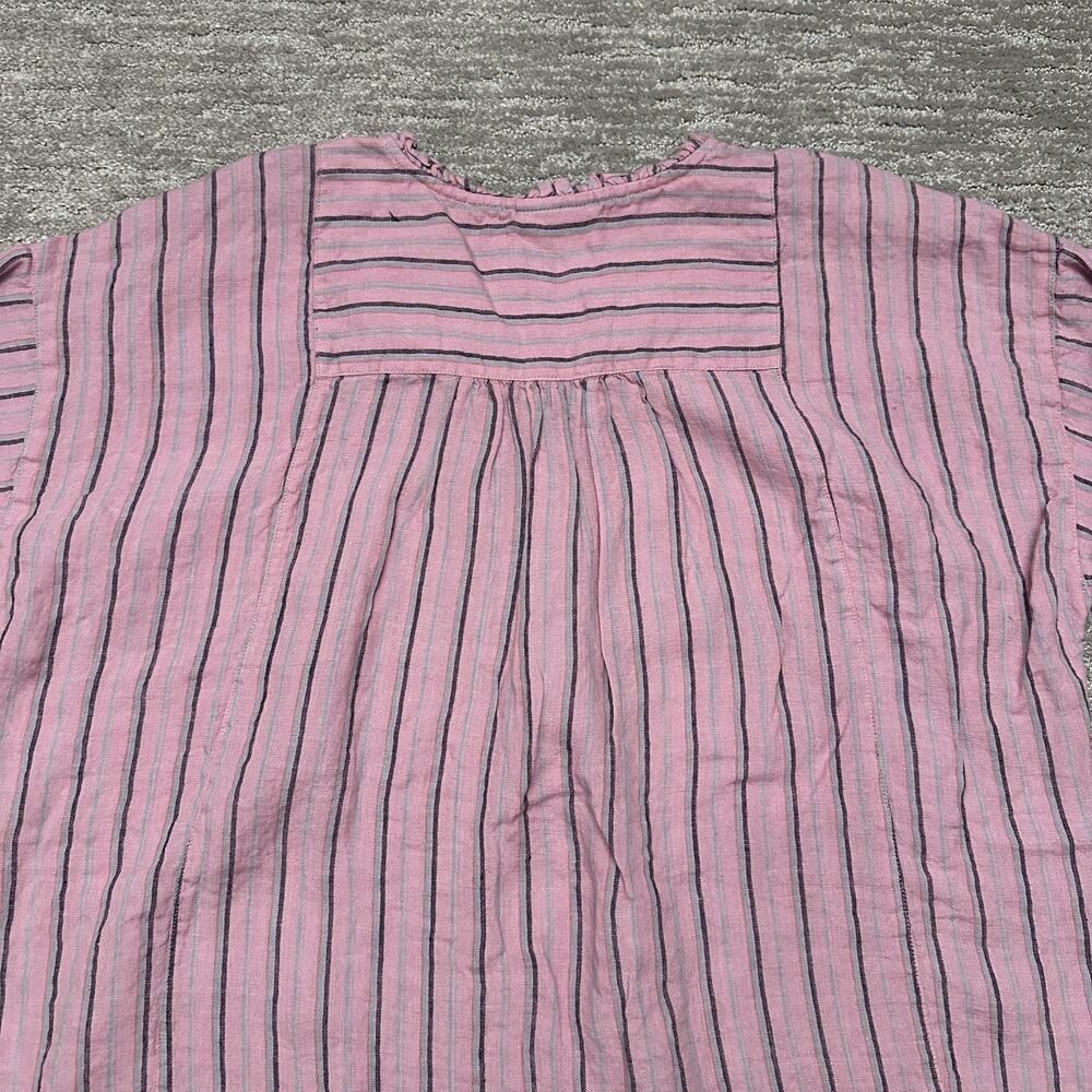 J Jill Love Linen Shirt Womens Large Pink Stripe 100% Linen Tunic Top Boho - Picture 7 of 13